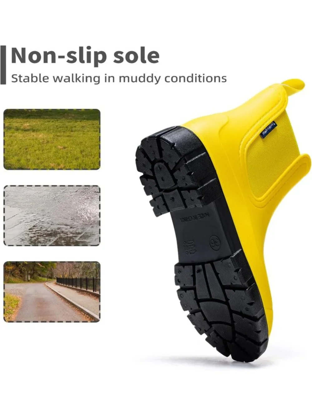 Women's Yellow Waterproof Slip-Resistant Rubber Short Ankle Chelsea rain Boots